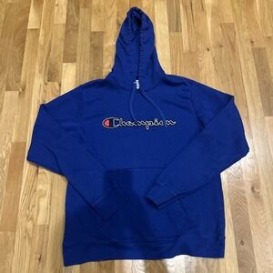 Champion Blue Appliqué Hoodie‎ Sweatshirt Size Large